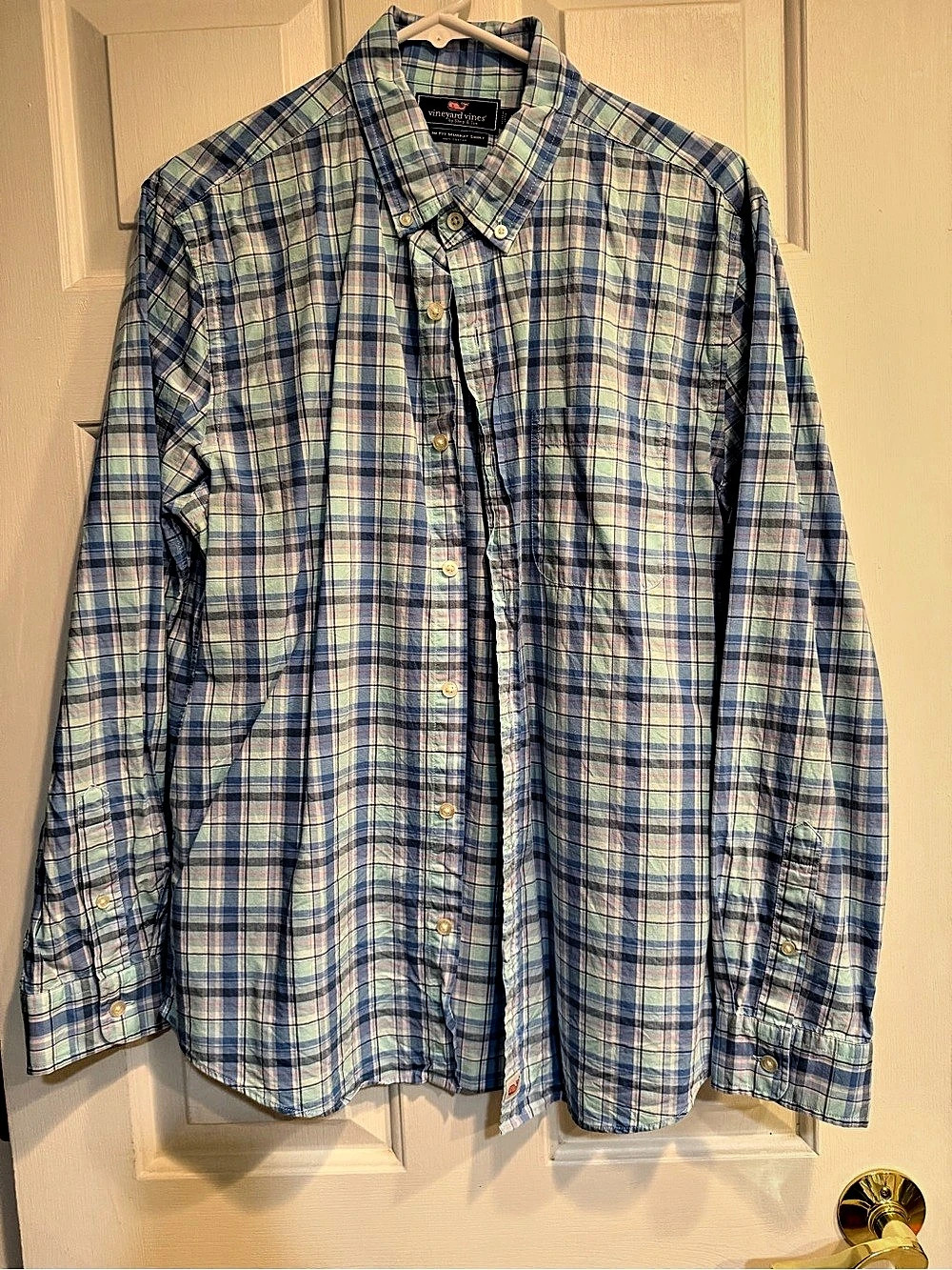 Vineyard Vines Slim Fit Murray Shirt Plaid Blue & Green Large
